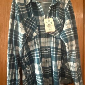 Wrangler Teal and White Plaid Button-Down Shirt